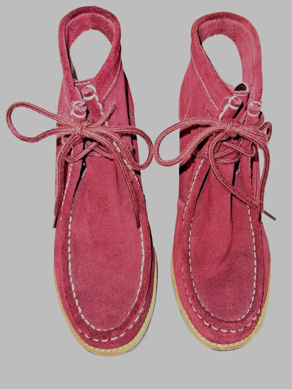 Hush Puppy Ankle Boots Red Suede Leather Heel Vintage Boho Lace Up Wedge 6.5 Med